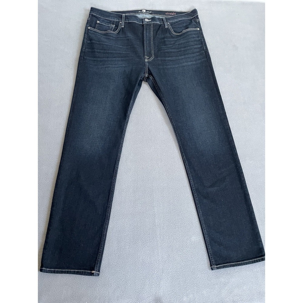 7 For All Mankind Jeans Mens 44x32 Blue Regular Straight Fit Denim - Picture 2 of 7